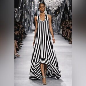 BCBGMAXAZRIA Gia Silk High-Low Striped Maxi Dress – 
Size 0